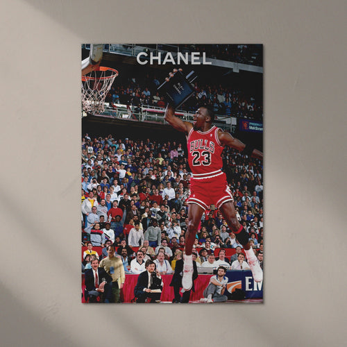 Basketball player in red jersey with 'Chanel' branding on a magazine cover.